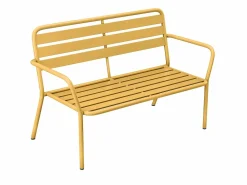 MYLIA Juego de jardín en metal: un banco, 2 sillones bajos y una mesa de centro - Amarillo - MIRMANDE de