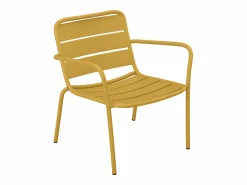 MYLIA Juego de jardín en metal: un banco, 2 sillones bajos y una mesa de centro - Amarillo - MIRMANDE de