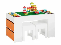 Sobuy Juego de Mesa Infantil y 2 Sillas de Madera Organizador de Juguetes Multifuncional con 8 Cestas y 1 Compartimiento 87 x 50 x 50 cm KMB75-W ES