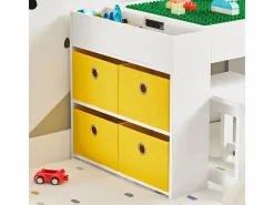 Sobuy Juego de Mesa Infantil y 2 Sillas de Madera Organizador de Juguetes Multifuncional con 8 Cestas y 1 Compartimiento 87 x 50 x 50 cm KMB75-W ES