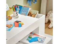 Sobuy Juego de Mesa Infantil y 2 Sillas de Madera Organizador de Juguetes Multifuncional con 8 Cestas y 1 Compartimiento 87 x 50 x 50 cm KMB75-W ES