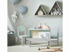 Clearance Sobuy Juego de Mesa y Silla Infantil de Madera Escritorio Infantil con 2 sillas Muebles Infantiles para Niños Verde y Gris KMB88-HG ES Gris claro / Verde claro