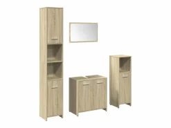 Sale Juego de muebles de baño 4 pzas contrachapada roble Sonoma Estantería Sobre Inodoro