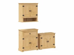 Hot vidaxl Juego de muebles de baño Corona 3 pzas madera maciza pino Marru00f3n