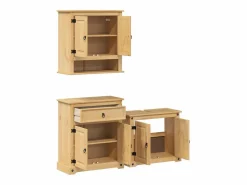Hot vidaxl Juego de muebles de baño Corona 3 pzas madera maciza pino Marru00f3n