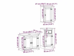 Discount vidaxl Juego de muebles de baño Corona 3 pzas madera maciza pino Marru00f3n