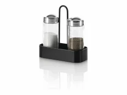 Sale Juego de sal y pimienta negra con frascos de vidrio y soporte de metal Salz Multicolor
