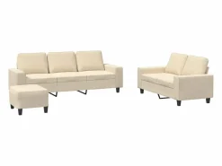 New Clicnbuy Juego de sofás 3 piezas tela color Crema