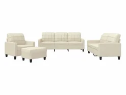Clearance vidaxl Juego de sofás con cojines 4 piezas cuero sintético Crema