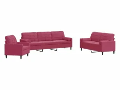 Best vidaxl Juego de sofás con cojines 3 piezas terciopelo tinto Rojo