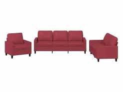 Clicnbuy Juego de sofás con cojines 3 piezas cuero sintético tinto