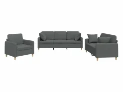 New vidaxl Juego de sofás con cojines 3 piezas tela oscuro Gris