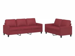 Best Clicnbuy Juego de sofás con cojines 2 piezas cuero sintético tinto Rojo