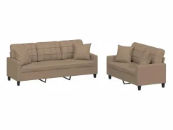 Clicnbuy Juego de sofás con cojines 2 piezas cuero sintético capuchino