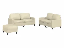 New Clicnbuy Juego de sofás con cojines 3 piezas cuero sintético Crema
