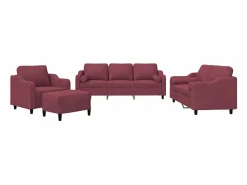 Online Juego de sofás con cojines 4 piezas tela tinto Conjunto Sofá Y Sillón