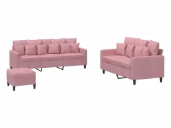 New Clicnbuy Juego de sofás con cojines 3 piezas terciopelo Rosa