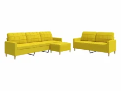 Best Juego de sofás con reposapiés 3 piezas tela claro Conjunto Sofá Y Sillón
