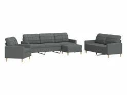 Clicnbuy Juego de sofás con reposapiés 4 piezas tela oscuro