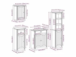 Juego muebles baño BODO 4pzas madera maciza pino marrón Estantería Sobre Inodoro