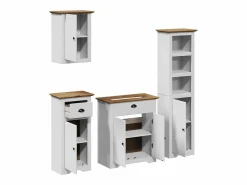 Juego muebles baño BODO 4pzas madera maciza pino marrón Estantería Sobre Inodoro