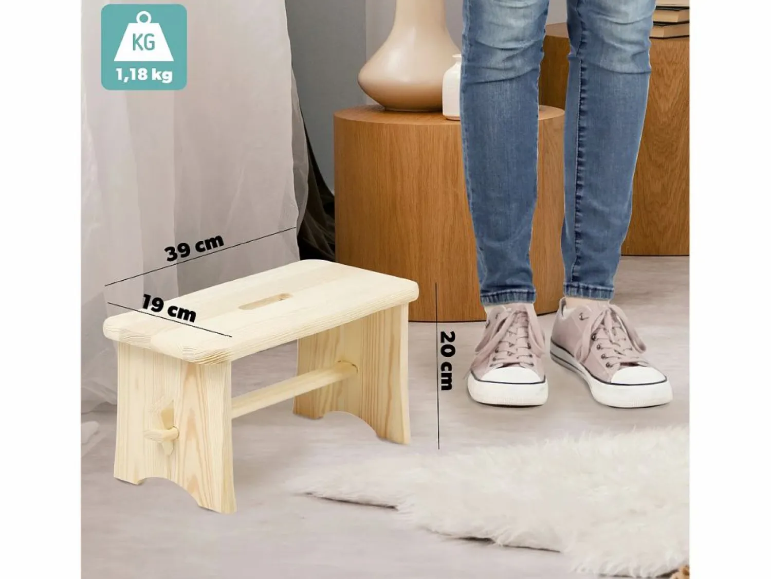 Online KADAX Taburete de cocina de madera, taburete, silla, plataforma maciza de 39 cm, Ryczka Marru00f3n