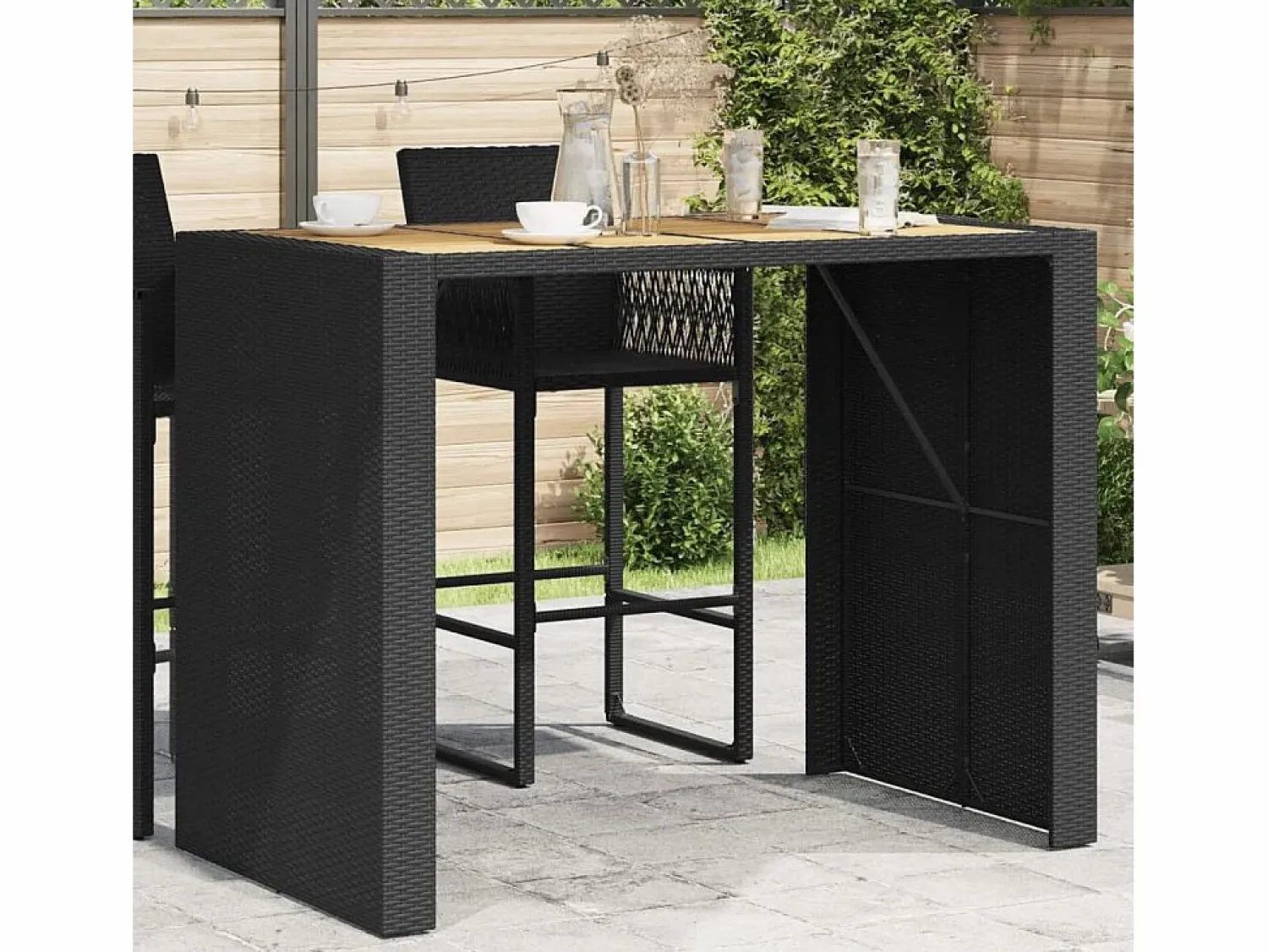 Sale Garden Furniture Karaca Mesa alta jardín superficie madera ratán PE 145x80x110 cm Negro