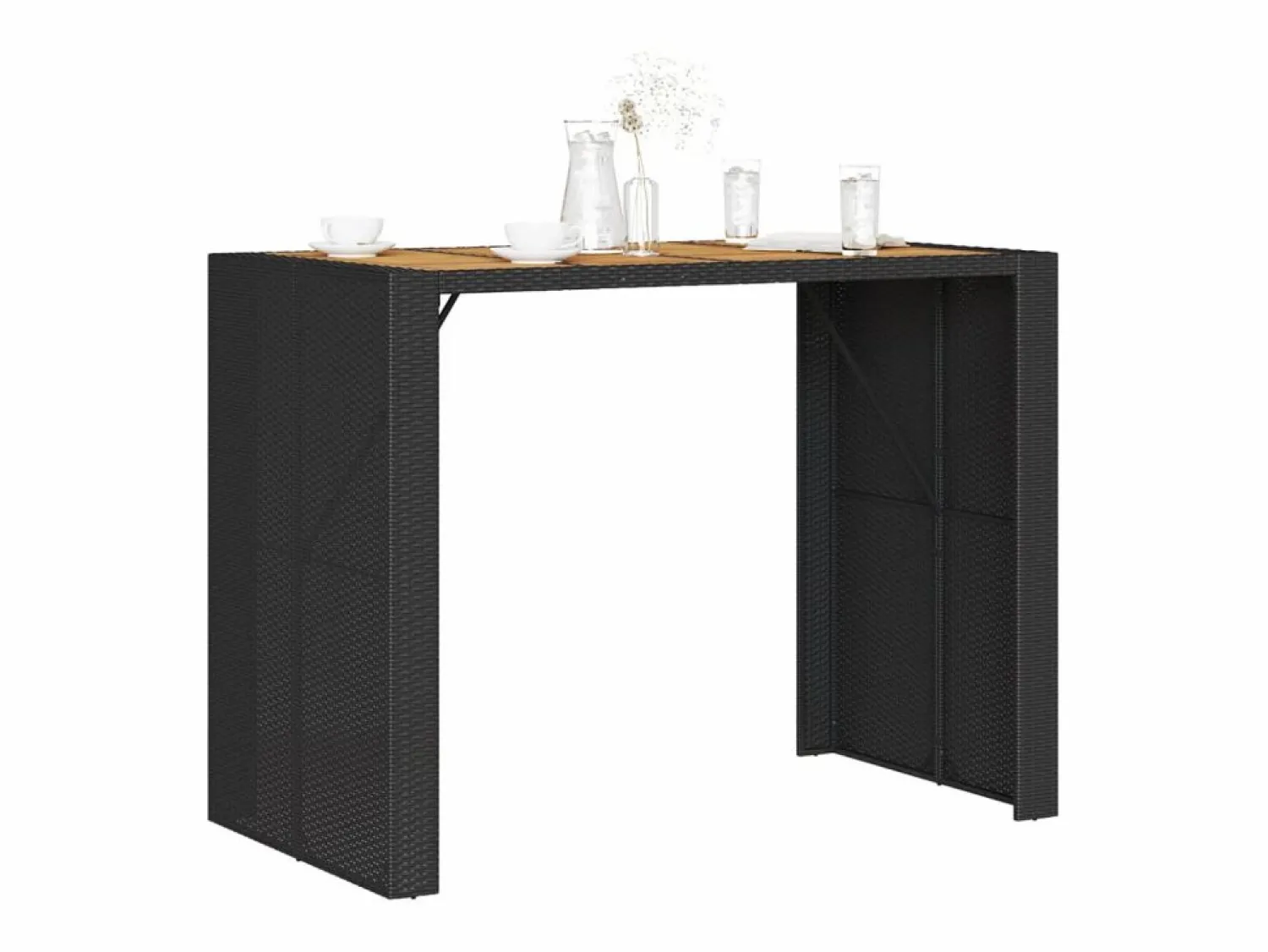 Sale Garden Furniture Karaca Mesa alta jardín superficie madera ratán PE 145x80x110 cm Negro