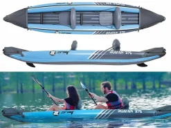 Clearance ZRAY Kayak hinchable Roatan 2 plazas 100% PVC Bomba de pie + 2 remos - Max 160kg -376x77cm (148 "x30") - Azul