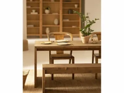 Best DECOWOOD Kit de 2 bancos de madera de abeto rectangulares para interiores en color roble oscuro de 145x45cm - TELVA - Marru00f3n