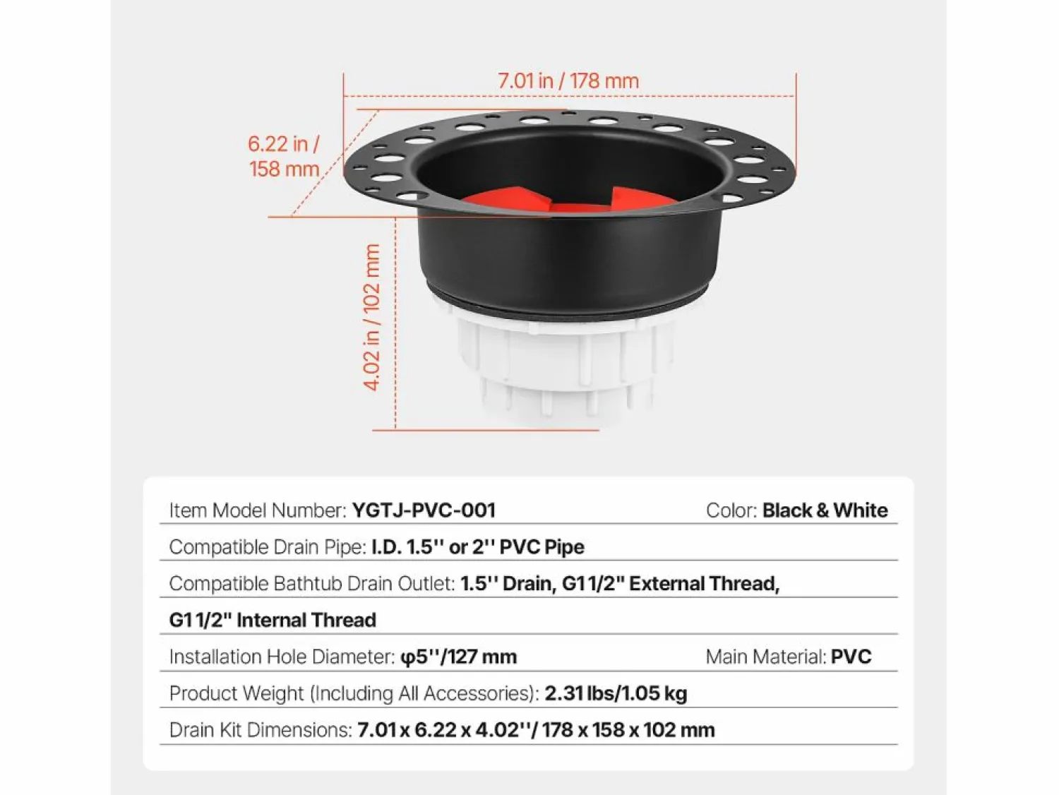 Hot Kit de Desagüe para Bañera Independiente SucceBuy, Desagüe Sin Tratar con Adaptador de PVC Cañería