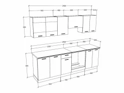 New Kitchenette Esilo Blanco / Antracita AL. 145 x AN. 240 x. P. 60 cm Cocina Completa
