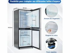 New DripeX 106L Silver+Negro Negra, con partición de vidrio y pies ajustables, 7 temperatura, -25 ~ 10 ℃, clase de eficiencia energética Plateado