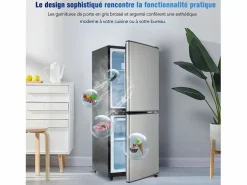 New DripeX 106L Silver+Negro Negra, con partición de vidrio y pies ajustables, 7 temperatura, -25 ~ 10 ℃, clase de eficiencia energética Plateado