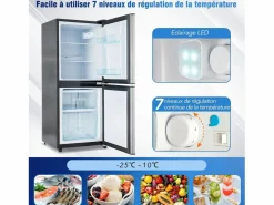 New DripeX 106L Silver+Negro Negra, con partición de vidrio y pies ajustables, 7 temperatura, -25 ~ 10 ℃, clase de eficiencia energética Plateado