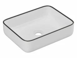 Shower & Design Lavabo blanco de baño con ribete negro rectangular - 50 x 39 cm - JUNIKO II