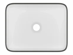 Shower & Design Lavabo blanco de baño con ribete negro rectangular - 50 x 39 cm - JUNIKO II