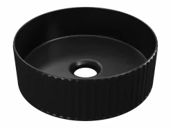Shower & Design Lavabo de cerámica negra mate estriada de apoyo, L36 x A12 x P36 cm, PEDARA Negro