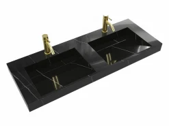 Best Shower & Design Lavabo doble flotante de solid surface con efecto mármol, , 120 cm de ancho, TAKOTNA Negro