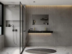 Best Shower & Design Lavabo doble flotante de solid surface con efecto mármol, , 120 cm de ancho, TAKOTNA Negro