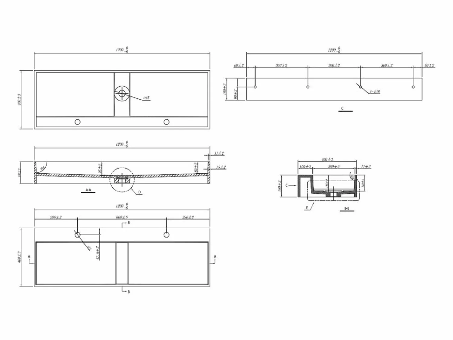 Online Lavabo doble suspendido de solid surface - Encimera lavabo blanca - 120 cm - YAMDROK Lavabo