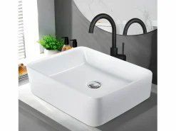 New NETTLIFE Lavabo lavabo de baño sobre encimera de cerámica - lavabo de baño cuadrado sobre encimera Blanco