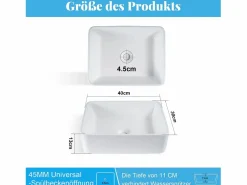 New NETTLIFE Lavabo lavabo de baño sobre encimera de cerámica - lavabo de baño cuadrado sobre encimera Blanco