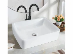 New NETTLIFE Lavabo lavabo de baño sobre encimera de cerámica - lavabo de baño cuadrado sobre encimera Blanco