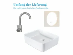 New NETTLIFE Lavabo lavabo de baño sobre encimera de cerámica - lavabo de baño cuadrado sobre encimera Blanco