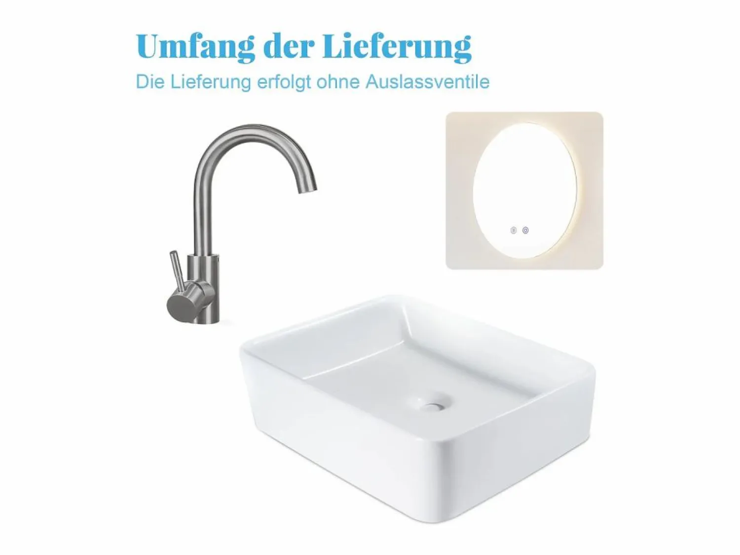 New NETTLIFE Lavabo lavabo de baño sobre encimera de cerámica - lavabo de baño cuadrado sobre encimera Blanco