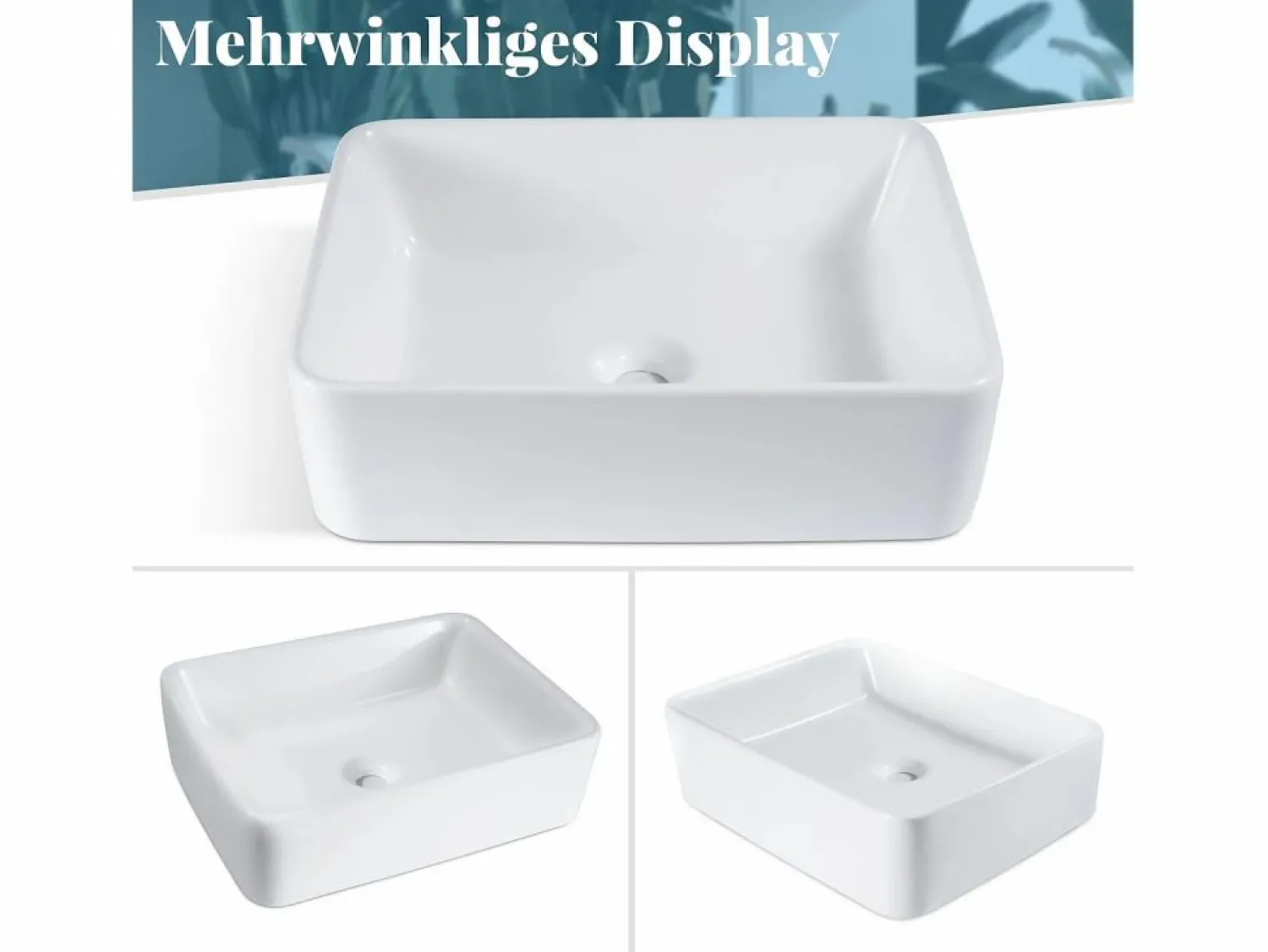 New NETTLIFE Lavabo lavabo de baño sobre encimera de cerámica - lavabo de baño cuadrado sobre encimera Blanco