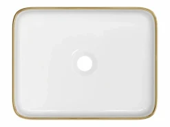 Hot Shower & Design Lavabo rectangular de cerámica - Blanco con borde dorado - 50 x 39 cm - JUNIKO II Blanco / Dorado