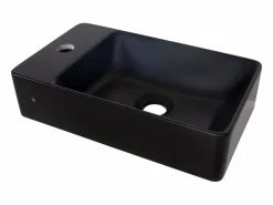 Lavabo rectangular de resina negra para pared o sobre encimera, 40x23cm