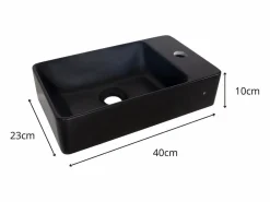 Lavabo rectangular de resina negra para pared o sobre encimera, 40x23cm